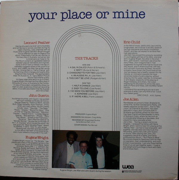 Joe Allen (9) : Your Place Or Mine (LP, Album)