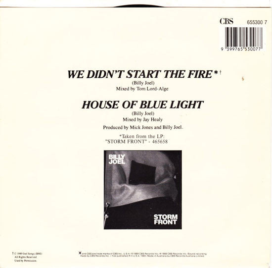 Billy Joel : We Didn't Start The Fire (7", Single)