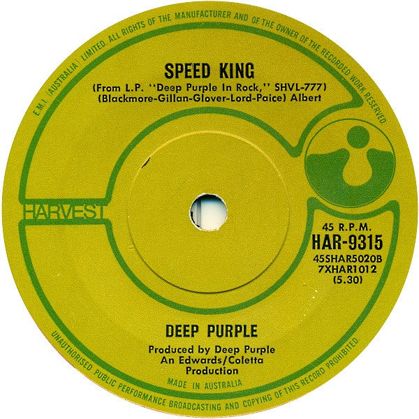 Deep Purple : Black Night (7", Single)