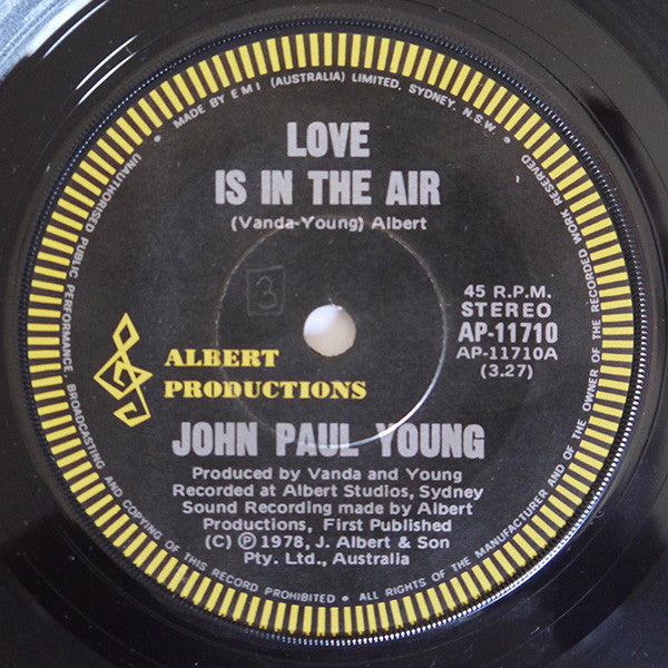 John Paul Young : Love Is In The Air (7&quot;, Single)