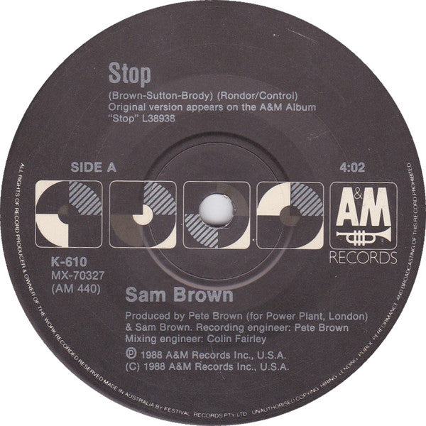 Sam Brown : Stop! (7", Single)