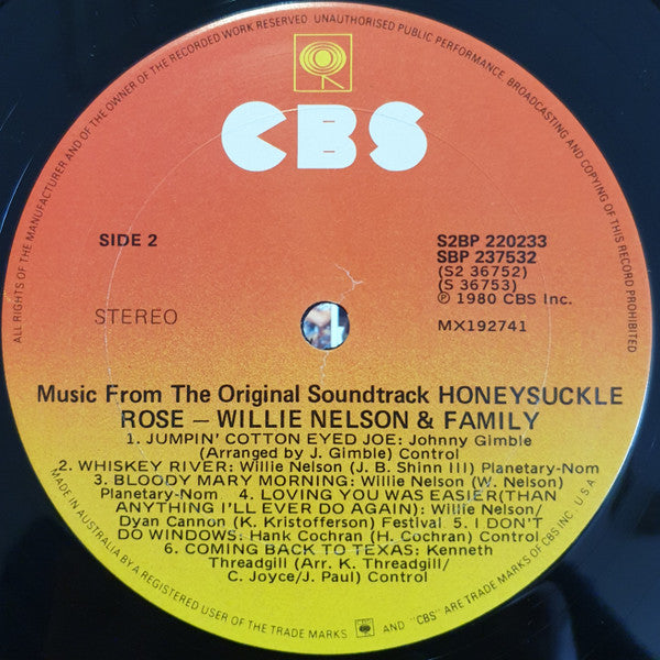 Willie Nelson & Family : Honeysuckle Rose (Music From The Original Soundtrack) (2xLP)