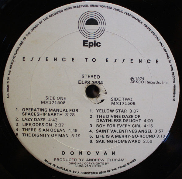 Donovan : Essence To Essence (LP, Album, Gat)