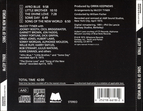 McCoy Tyner : Song Of The New World (CD, Album, RE, RM)