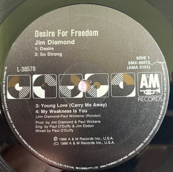 Jim Diamond : Desire For Freedom (LP, Album)