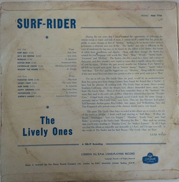 The Lively Ones : Surf Rider! (LP, Mono)