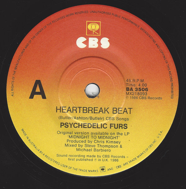 The Psychedelic Furs : Heartbreak Beat (7", Single)