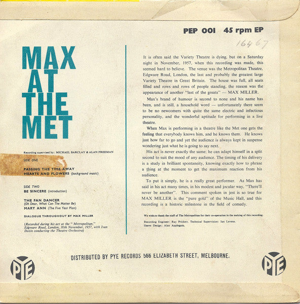 Max Miller : Max At The Met (7", EP)