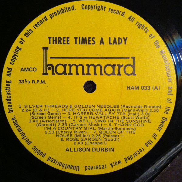 Allison Durbin : Three Times A Lady (LP, Album)