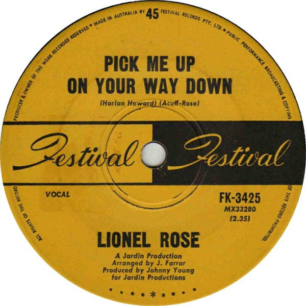 Lionel Rose : I Thank You / Pick Me Up On Your Way Down (7", Single)