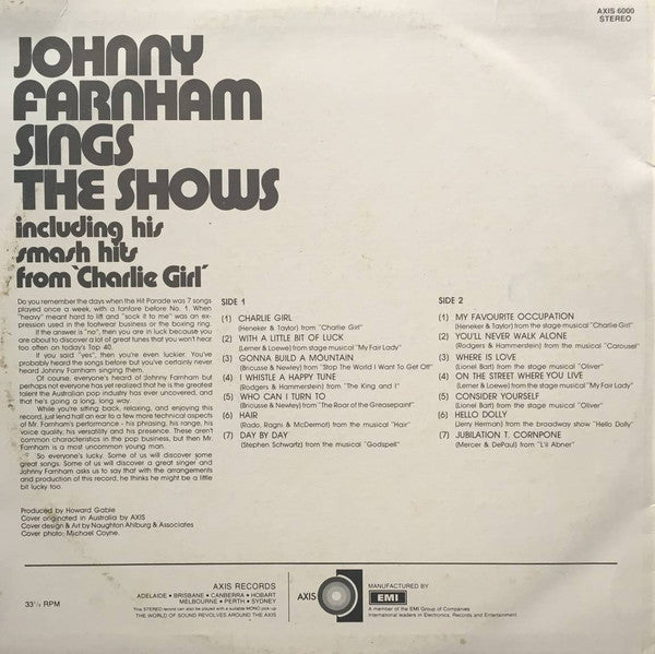 Johnny Farnham* : Johnny Farnham Sings The Shows (LP, Album)