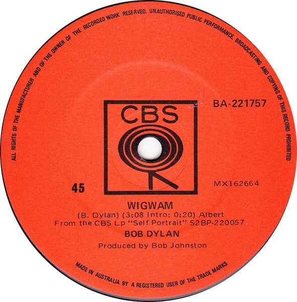 Bob Dylan : Wigwam / Copper Kettle (7")