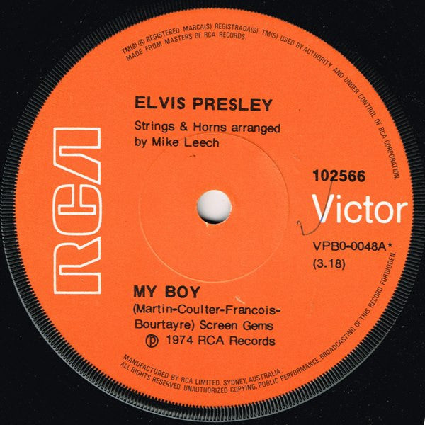 Elvis Presley : My Boy (7", Single)