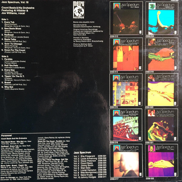 Count Basie Orchestra Featuring Al Hibbler & Joe Williams : Jazz Spectrum Vol. 18 (LP, Comp)