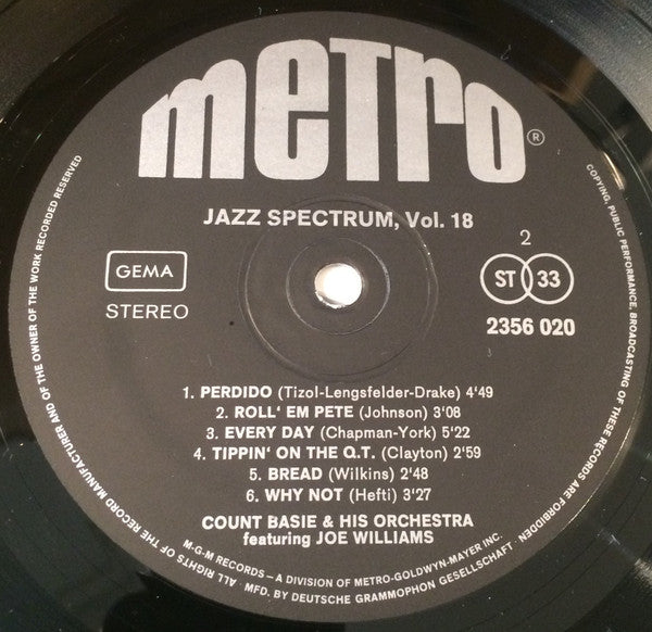Count Basie Orchestra Featuring Al Hibbler & Joe Williams : Jazz Spectrum Vol. 18 (LP, Comp)