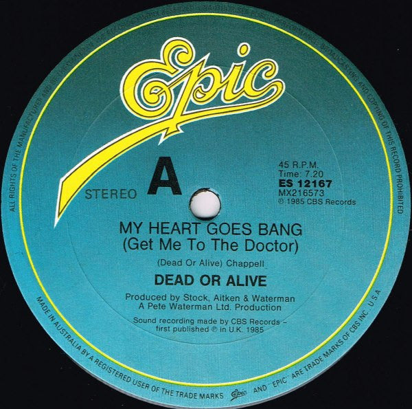 Dead Or Alive : My Heart Goes Bang (Get Me To The Doctor) (12", Single)