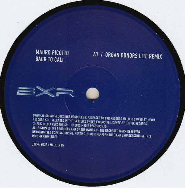 Mauro Picotto : Back To Cali (2 Of 2) (12")