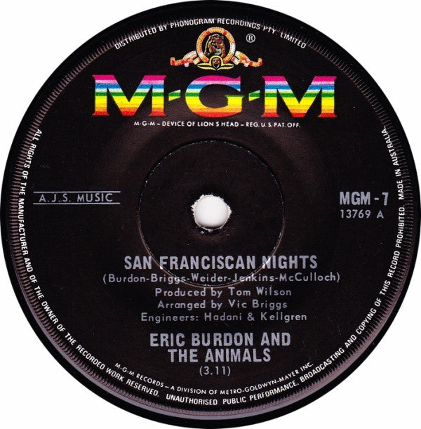 Eric Burdon & The Animals : San Franciscan Nights (7", Single)