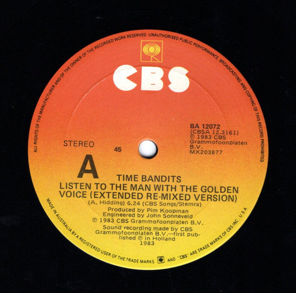 Time Bandits : Listen To The Man With The Golden Voice (12", Single)