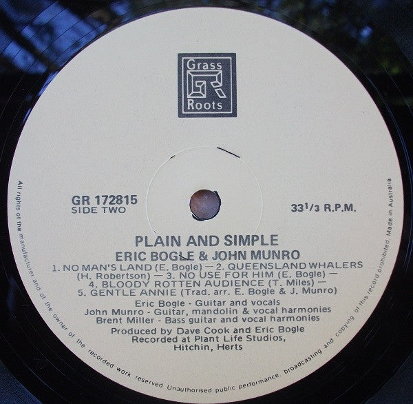 Eric Bogle & John Munro : Plain And Simple (LP, Album)