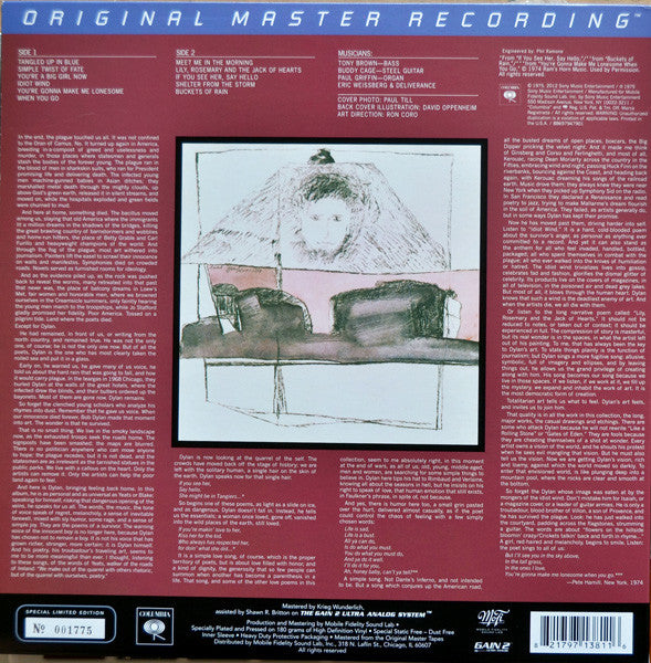 Bob Dylan : Blood On The Tracks (LP, Album, Ltd, Num, RE, RM, 180)