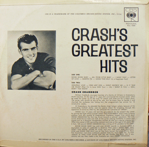 Billy 'Crash' Craddock : Crash's Greatest Hits (LP, Comp, Mono)