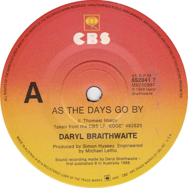 Daryl Braithwaite : As The Days Go By (7", Single)