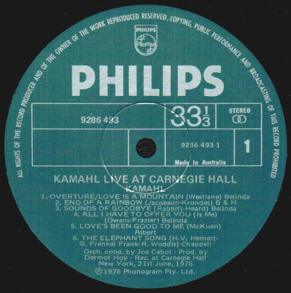 Kamahl : Live At Carnegie Hall (LP, Album, Gat)