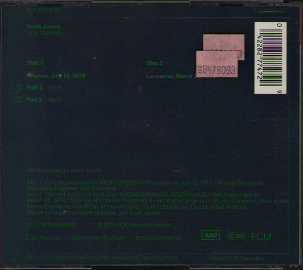 Keith Jarrett : Solo Concerts (Bremen / Lausanne) (2xCD, Album, RE)