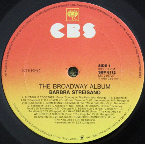 Barbra Streisand : The Broadway Album (LP, Album)