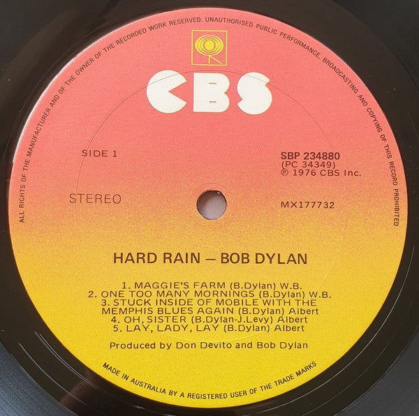 Bob Dylan : Hard Rain (LP, Album)