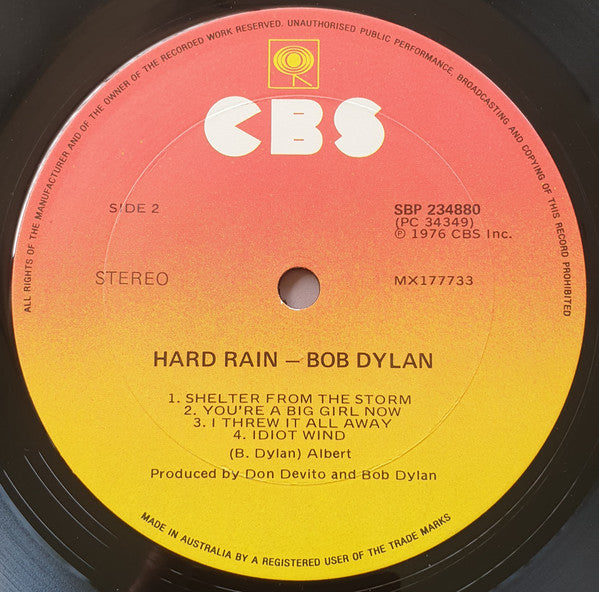 Bob Dylan : Hard Rain (LP, Album)