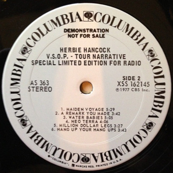 Herbie Hancock : V.S.O.P. - Tour Sampler – Tour Narrative Special Limited Edition For Radio (LP, Ltd, Promo)