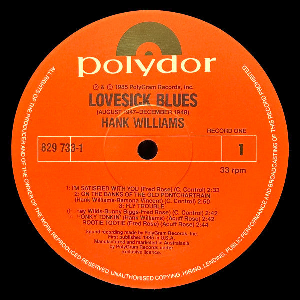 Hank Williams : Lovesick Blues : August 1947 - December 1948 ; Volume II (2xLP, Comp)