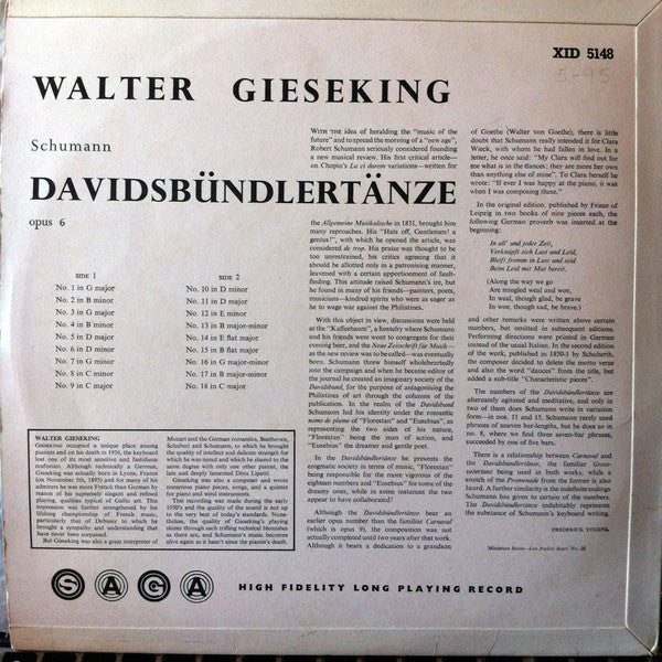 Schumann* / Walter Gieseking : Davidsbündlertänze, Opus 6 (LP, Album)