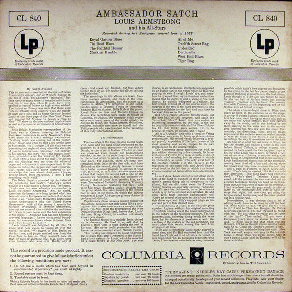 Louis Armstrong And His All-Stars : Ambassador Satch (LP, Album, Mono)