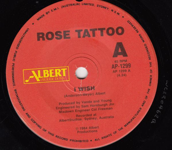 Rose Tattoo : I Wish (7", Single, RP)