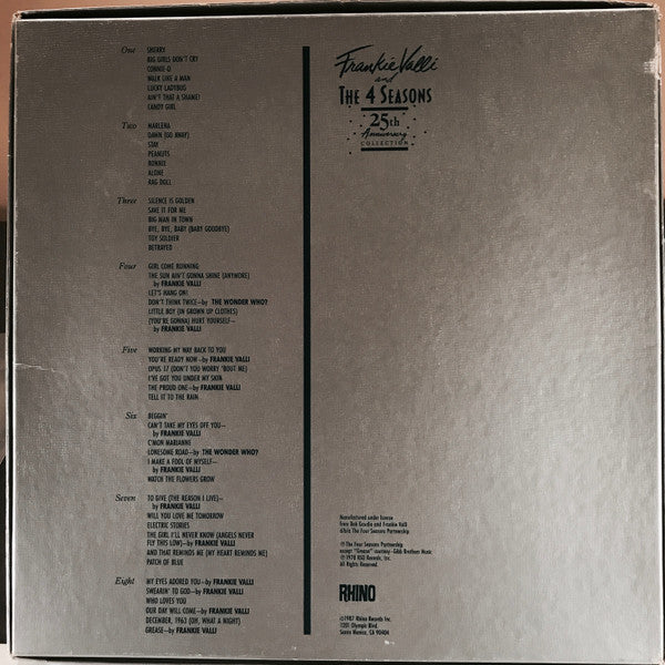 Frankie Valli And The Four Seasons : 25th Anniversary Collection (4xLP, Comp, All)