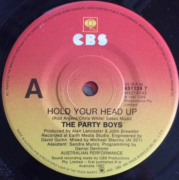 The Party Boys (3) : Hold Your Head Up (7", Single)