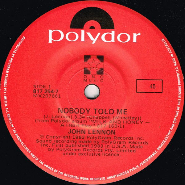 John Lennon : Nobody Told Me (7", Single)