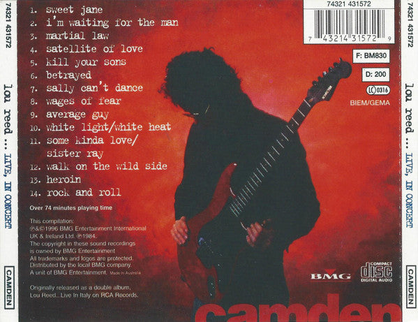 Lou Reed : Live, In Concert (CD, Album, RE)