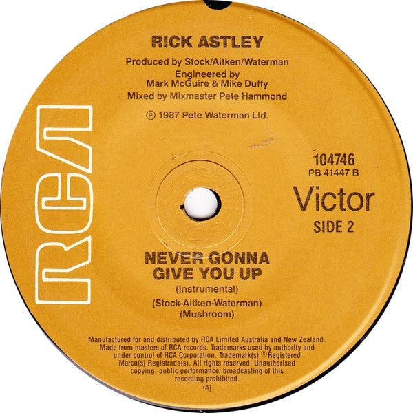 Rick Astley : Never Gonna Give You Up (7", Single)