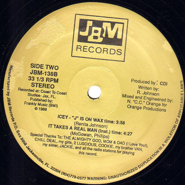 Icey-"J"* : It Takes A Real Man (12", Gol)