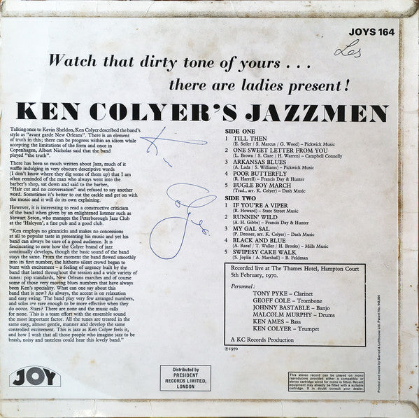 Ken Colyer's Jazzmen : Watch That Dirty Tone Of Yours...There Are Ladies Present! (LP)