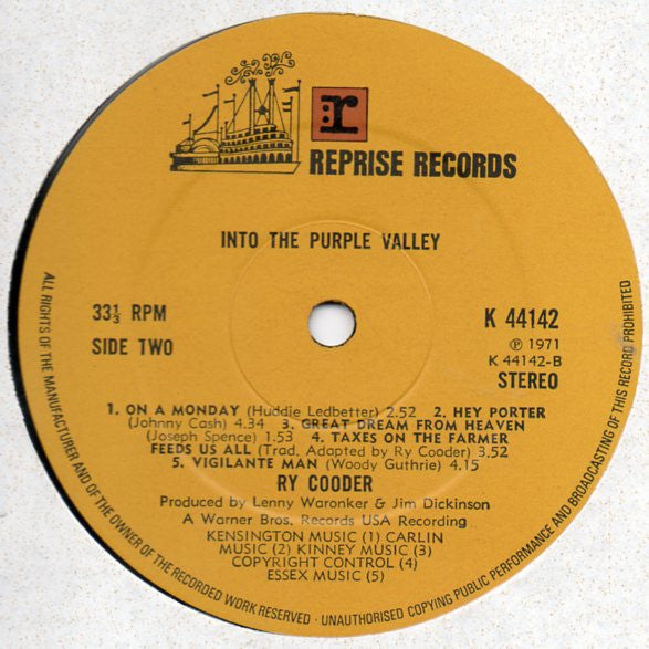 Ry Cooder : Into The Purple Valley (LP, Album, Gat)