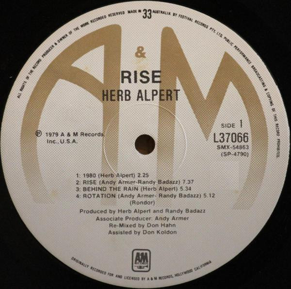Herb Alpert : Rise (LP, Album)