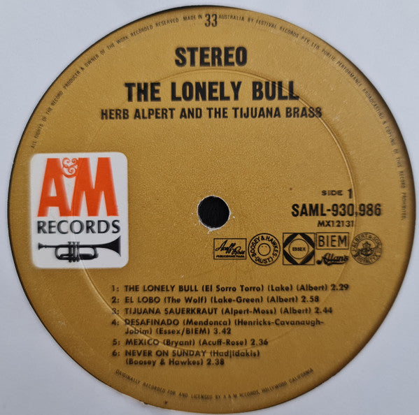 Herb Alpert & The Tijuana Brass : The Lonely Bull (LP, Album)