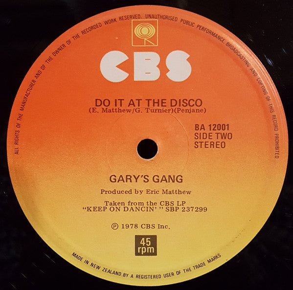 Gary's Gang : Keep On Dancin' (12")