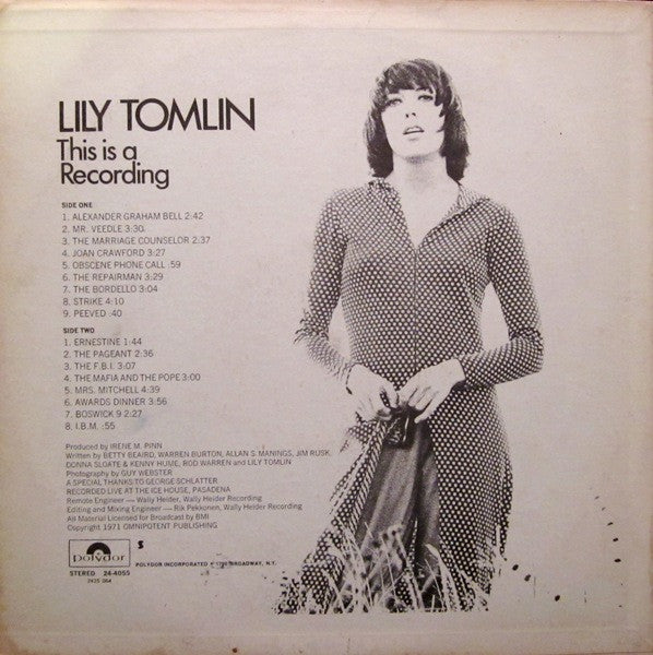Lily Tomlin : This Is A Recording (LP, Album, Ter)