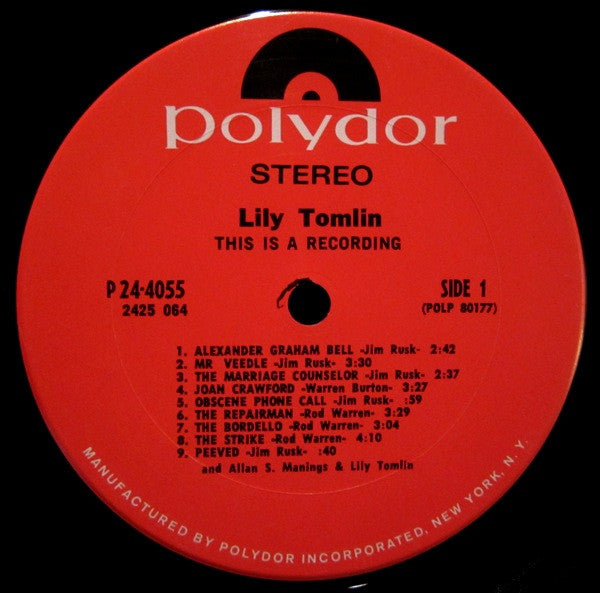 Lily Tomlin : This Is A Recording (LP, Album, Ter)